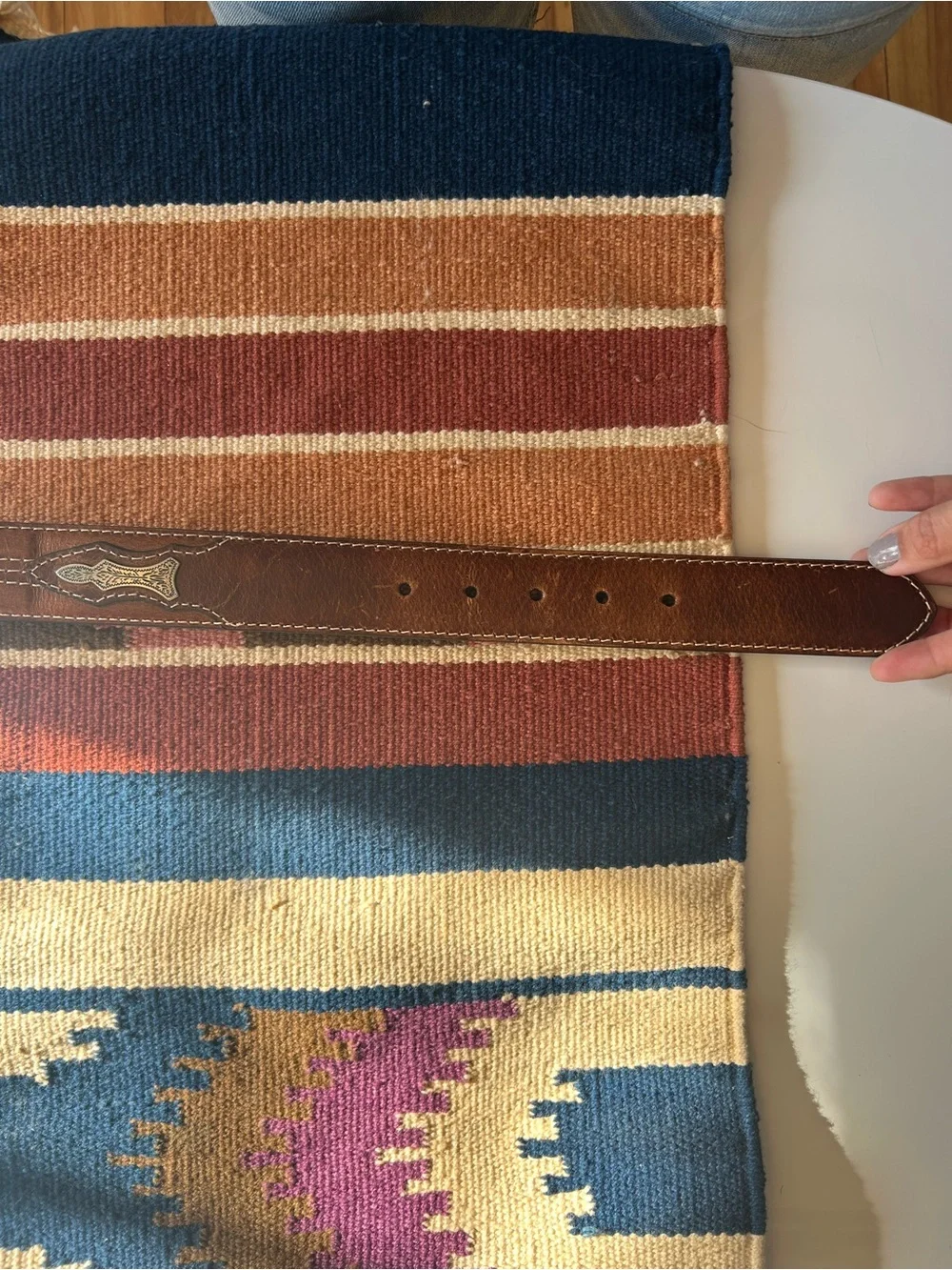 Tony Lama Brown Leather Western Belt with Tooled Silver Buckle